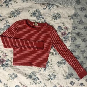 Red and White Striped Long Sleeve Crop Top